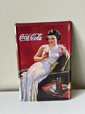 Coca Cola Red Retro Metal Sign with Classic Femme Illustration